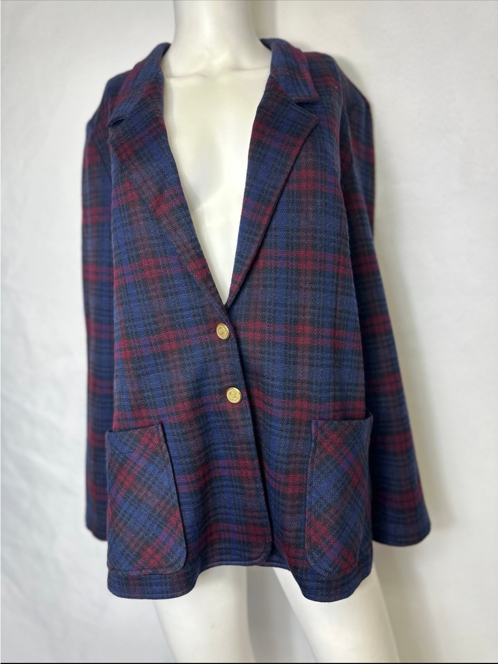 Plaid Navy & Burgundy Women's Blazer Jacket